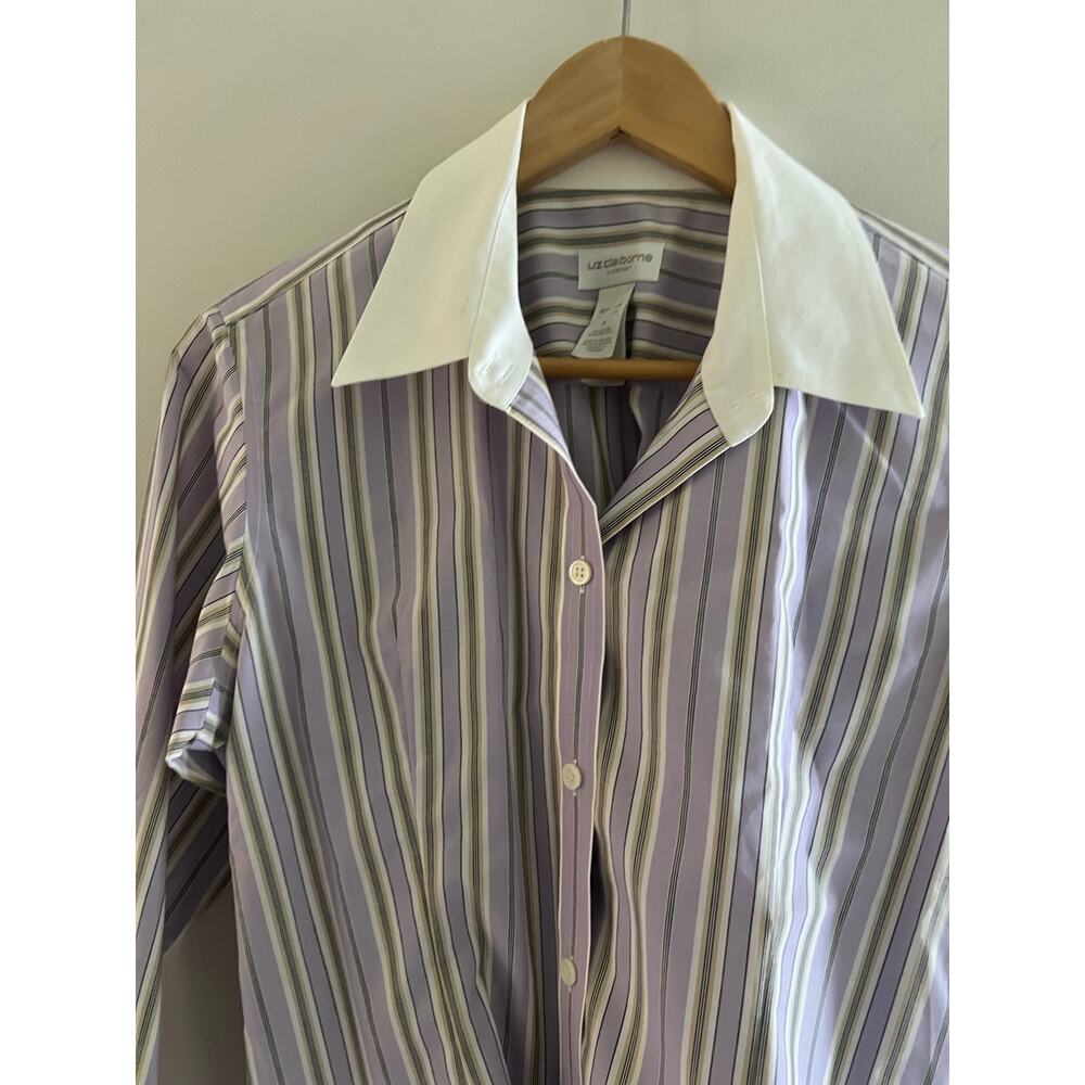 Liz Claiborne Lavender and White Striped Button-Up Blouse - Picture 3 of 9